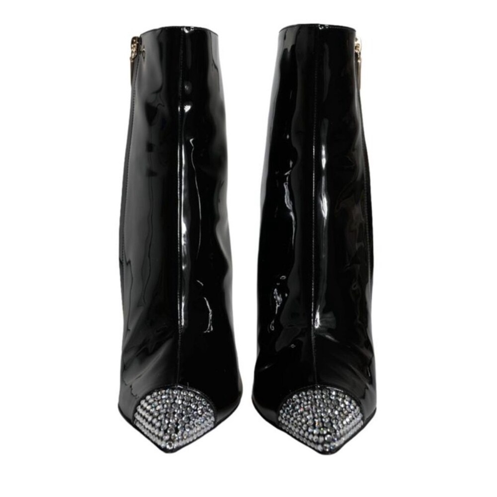 D&G Black Patent Ankle Boots with Silver Accents